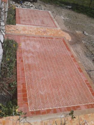 Terrasse, escalier, maison particulire. Carreaux de pavage, carreaux et carreaux maills